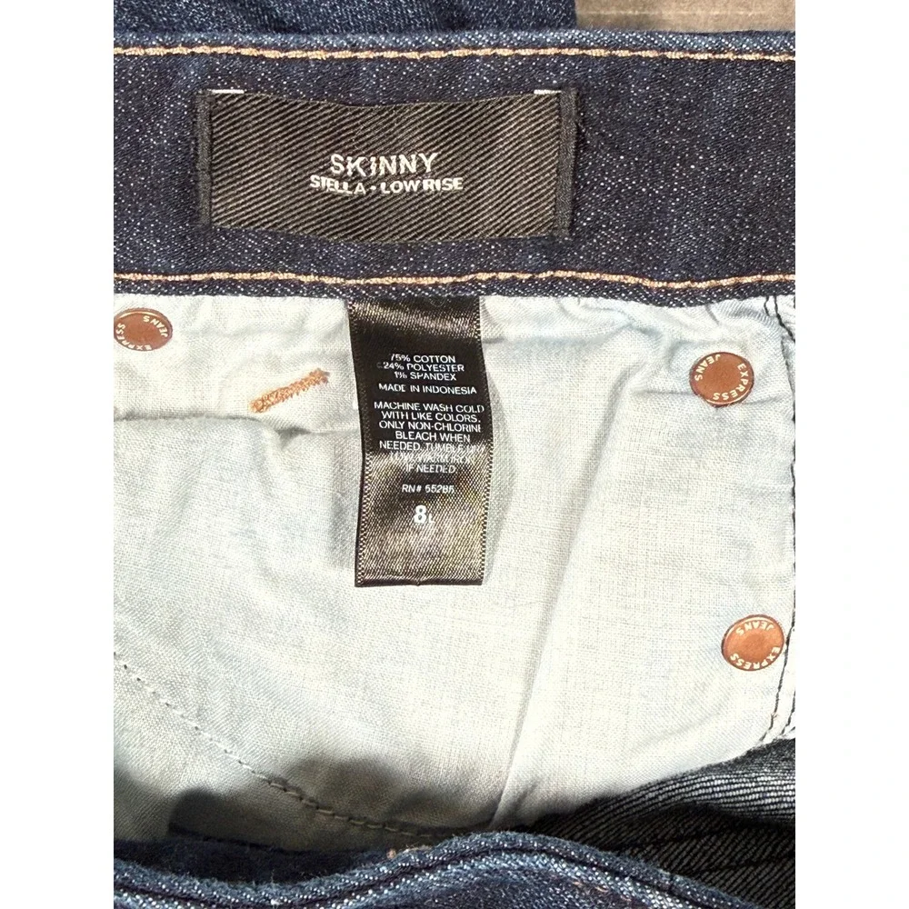 Express Stella Skinny Low Rise Jeans Dark Wash Denim Blue Womens Size 8L Long - Picture 4 of 8